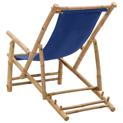 Deck Chair Bamboo and Canvas Navy Blue Payday Deals