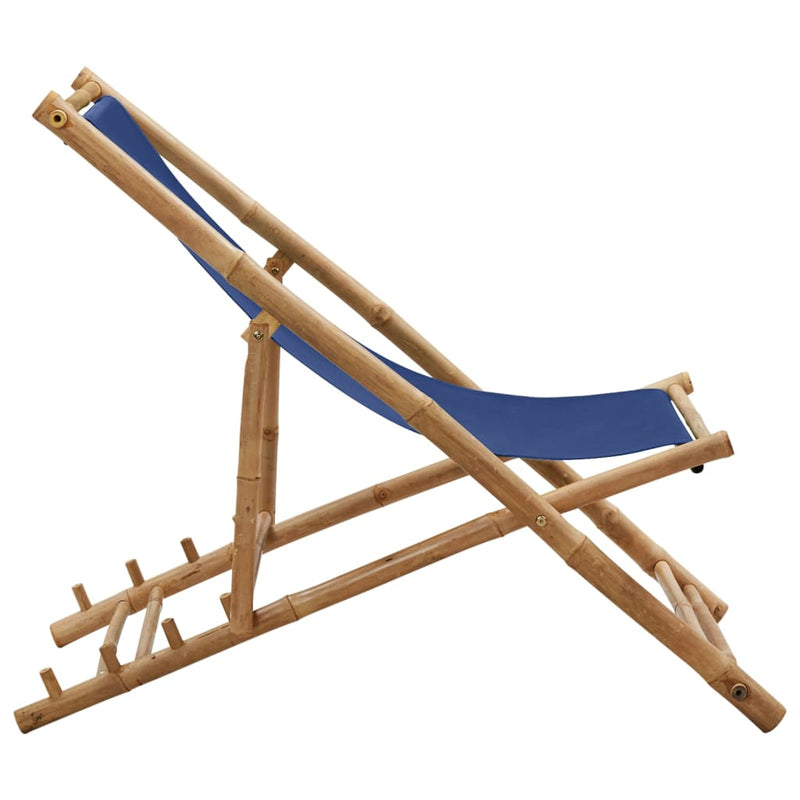 Deck Chair Bamboo and Canvas Navy Blue Payday Deals