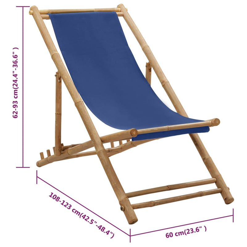 Deck Chair Bamboo and Canvas Navy Blue Payday Deals