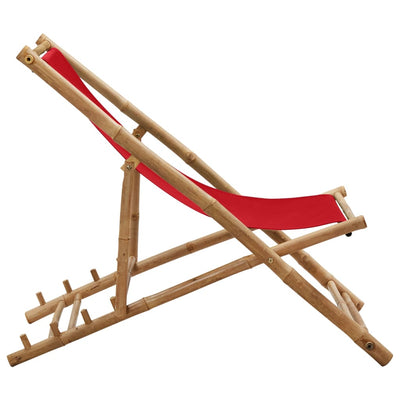 Deck Chair Bamboo and Canvas Red Payday Deals