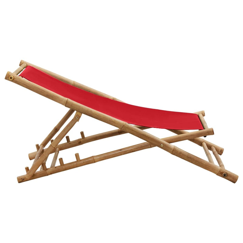 Deck Chair Bamboo and Canvas Red Payday Deals