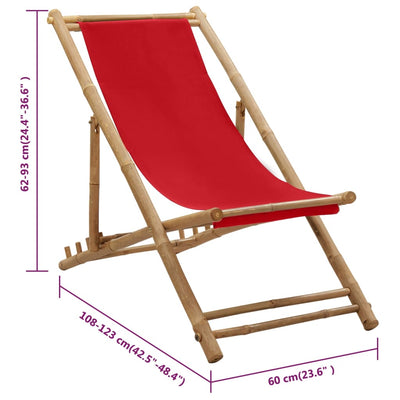 Deck Chair Bamboo and Canvas Red Payday Deals