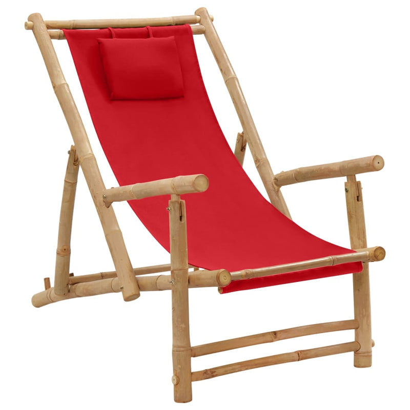 Deck Chair Bamboo and Canvas Red Payday Deals