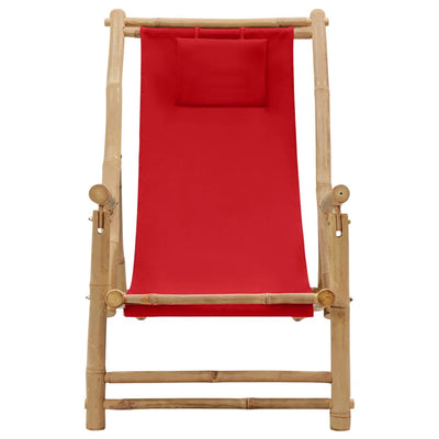 Deck Chair Bamboo and Canvas Red Payday Deals