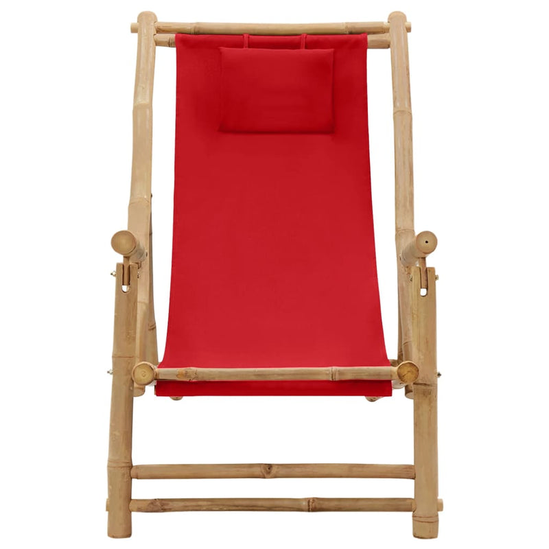 Deck Chair Bamboo and Canvas Red Payday Deals