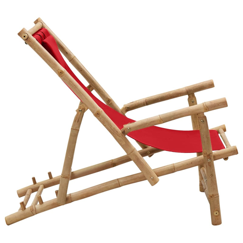 Deck Chair Bamboo and Canvas Red Payday Deals