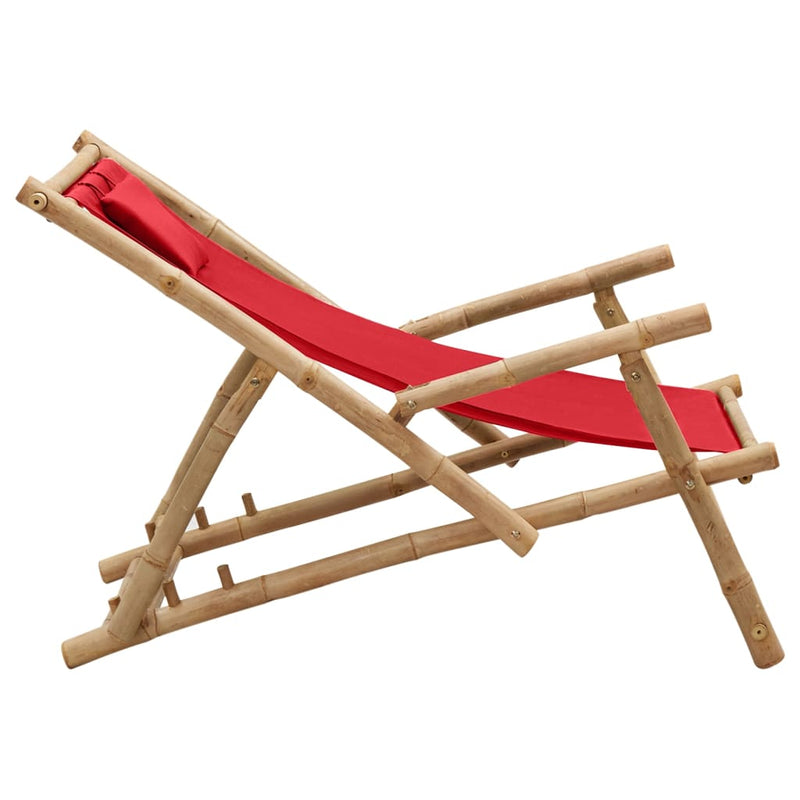 Deck Chair Bamboo and Canvas Red Payday Deals