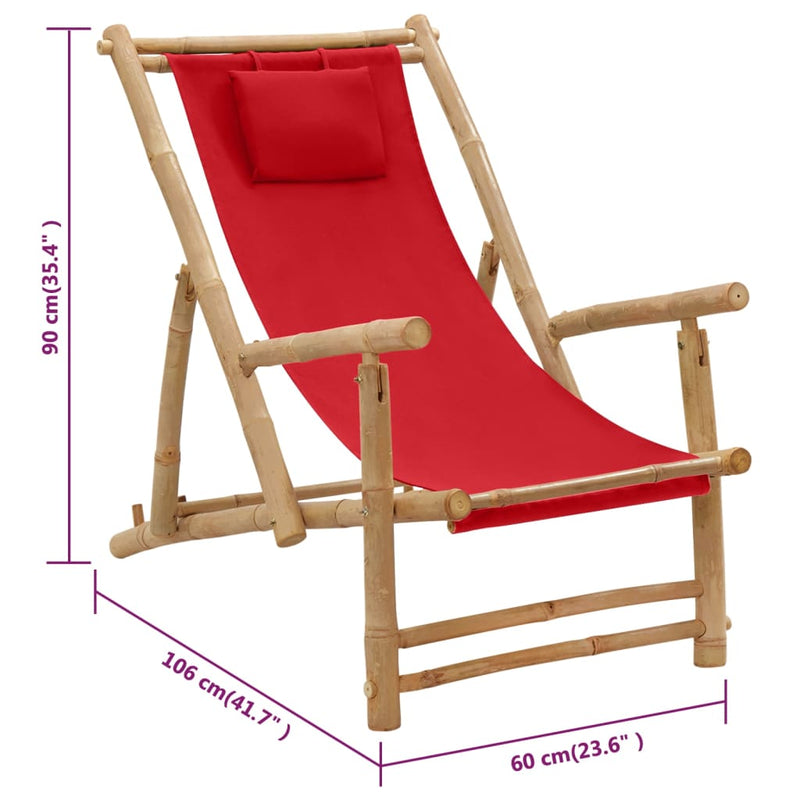 Deck Chair Bamboo and Canvas Red Payday Deals