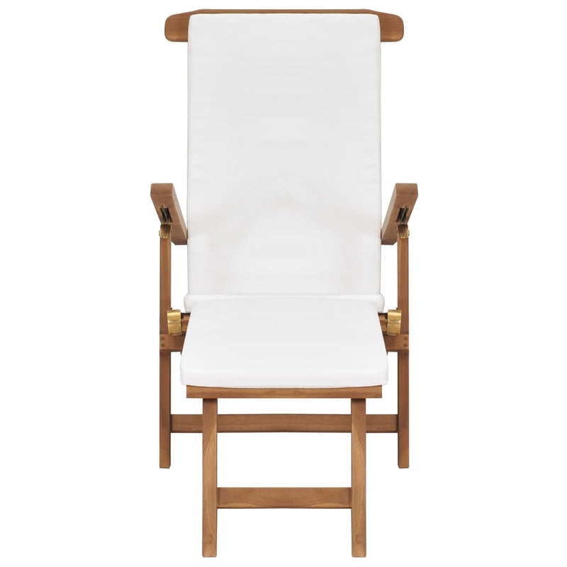 Deck Chair with Cushion Cream White Solid Teak Wood Payday Deals