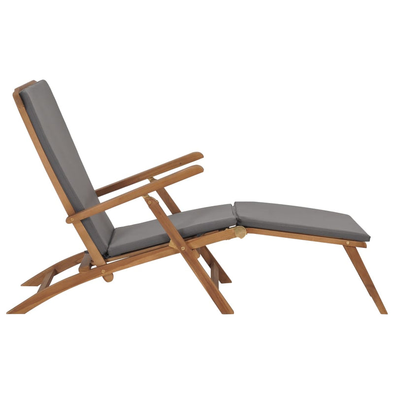 Deck Chair with Cushion Dark Grey Solid Teak Wood Payday Deals