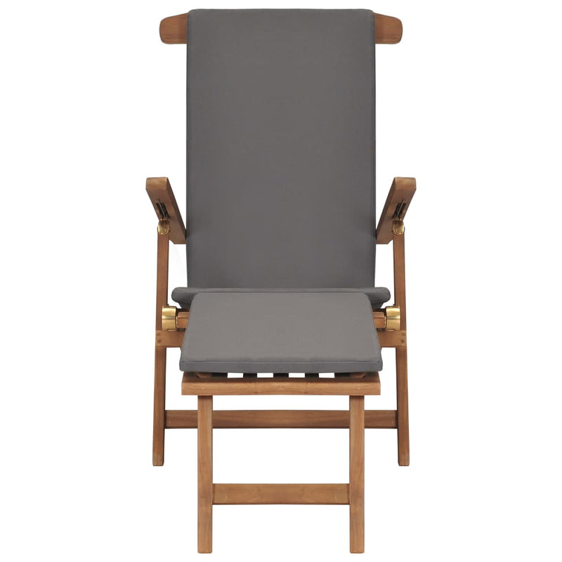 Deck Chair with Cushion Dark Grey Solid Teak Wood Payday Deals