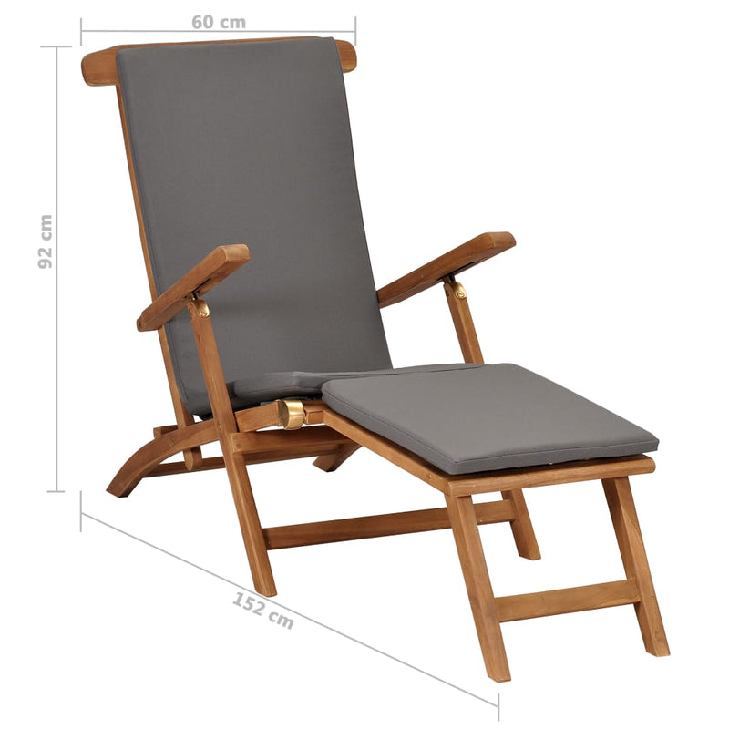 Deck Chair with Cushion Dark Grey Solid Teak Wood Payday Deals