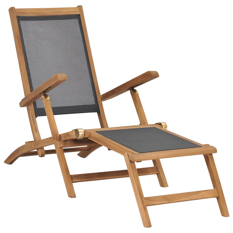Deck Chair with Footrest Solid Teak Wood Black Payday Deals