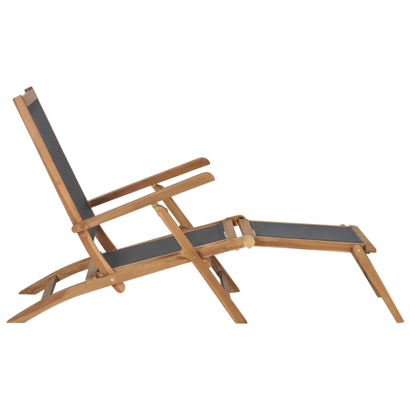 Deck Chair with Footrest Solid Teak Wood Black Payday Deals