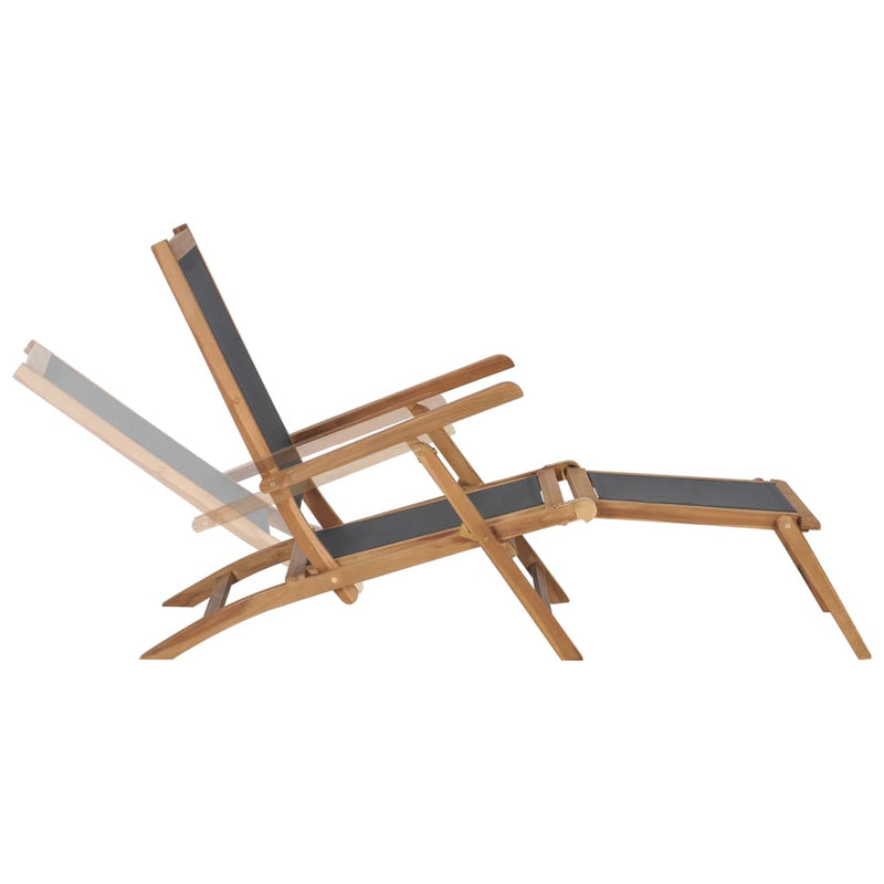 Deck Chair with Footrest Solid Teak Wood Black Payday Deals