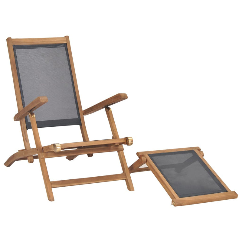 Deck Chair with Footrest Solid Teak Wood Black Payday Deals