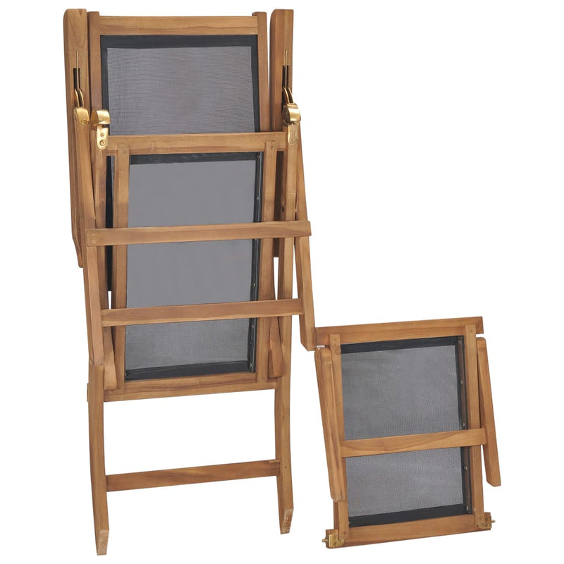Deck Chair with Footrest Solid Teak Wood Black Payday Deals
