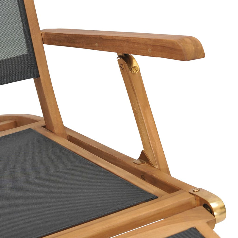 Deck Chair with Footrest Solid Teak Wood Black Payday Deals