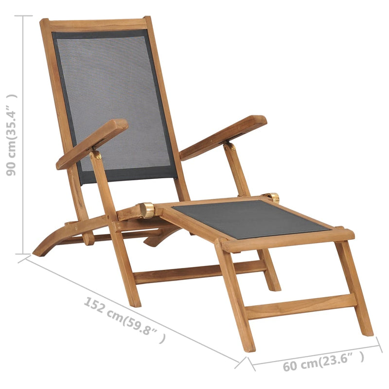 Deck Chair with Footrest Solid Teak Wood Black Payday Deals