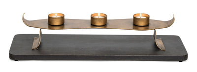 Decorative Black Gold Tea Light Metal Candle Holder Stand with Wooden Base Payday Deals