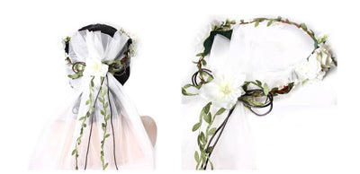 Deluxe Flower Crown w VEIL HEADBAND White Bride To Be Bridal Shower Bachelorette