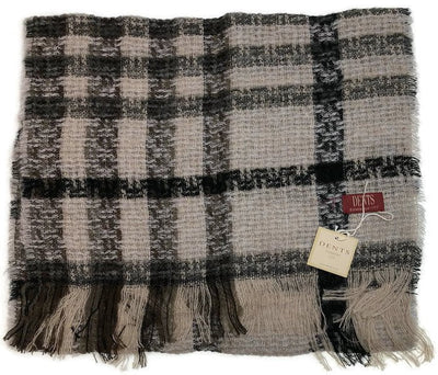 DENTS Check Open Weave Scarf Wool Blend Winter Warm MADE IN ITALY - Grey Payday Deals