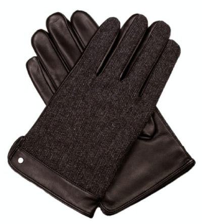 Dents Leather Wool Gloves Fleece Lined Warm  Mens Winter Herringbone - Brown - Brown - Small Payday Deals