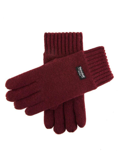 Dents Mens 100% Wool Knit Gloves with 3M Thinsulate Lining - Burgundy