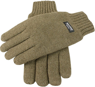 Dents Mens 100% Wool Knit Gloves with 3M Thinsulate Lining - Olive