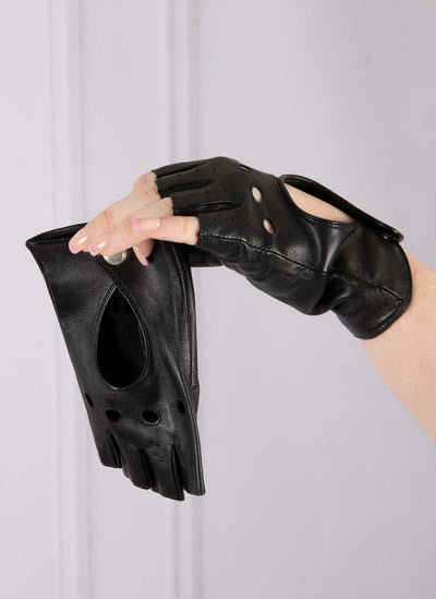 Dents Women’s Leather Fingerless Keyhole Driving Gloves - Black Payday Deals