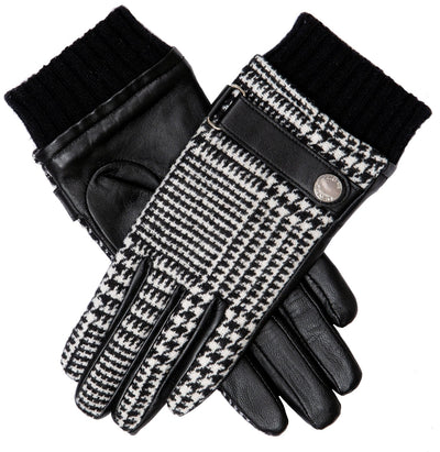 Dents Women's Mabel Houndstooth Leather Gloves - Black