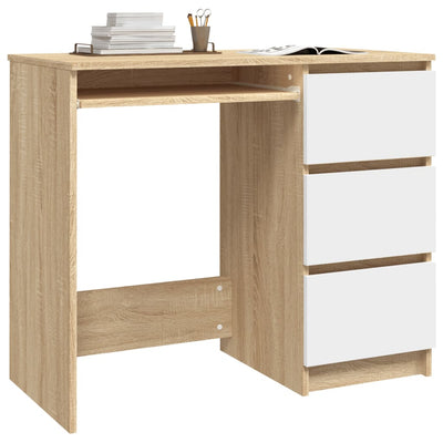 Desk White and Sonoma Oak 90x45x76 cm Engineered Wood Payday Deals