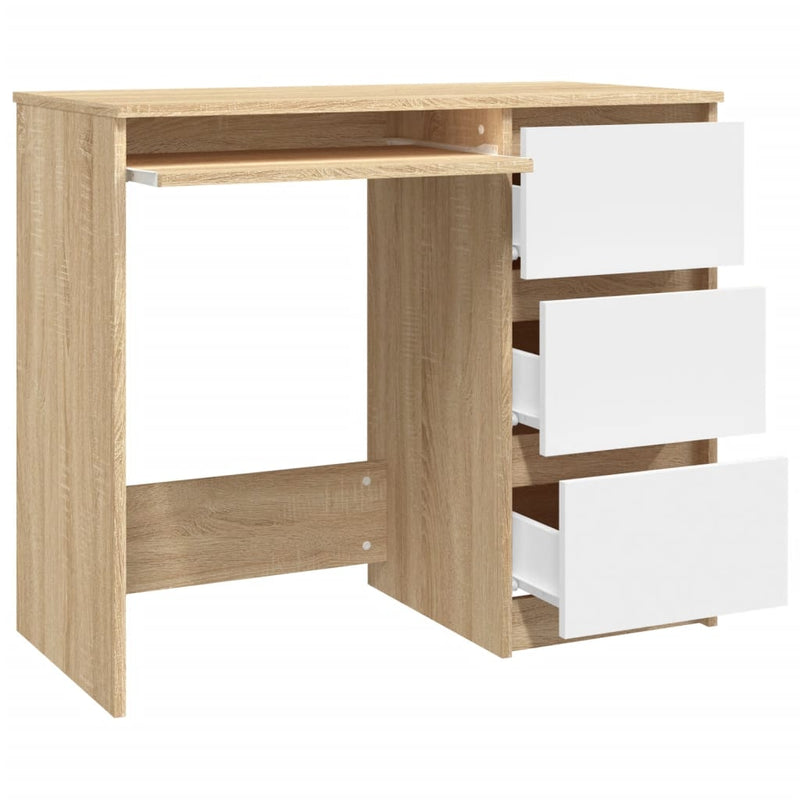 Desk White and Sonoma Oak 90x45x76 cm Engineered Wood Payday Deals