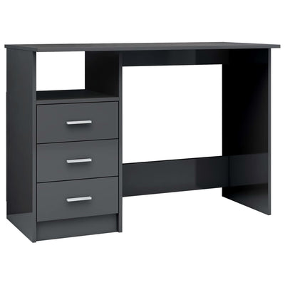 Desk with Drawers High Gloss Grey 43.3"x19.7"x29.9" Engineered Wood Payday Deals