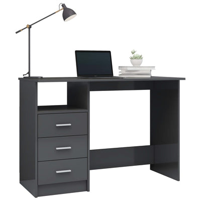 Desk with Drawers High Gloss Grey 43.3"x19.7"x29.9" Engineered Wood Payday Deals