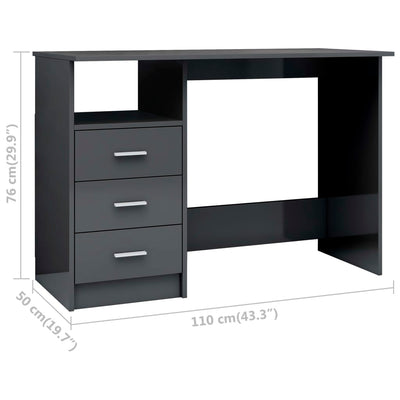 Desk with Drawers High Gloss Grey 43.3"x19.7"x29.9" Engineered Wood Payday Deals