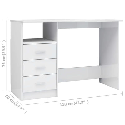 Desk with Drawers High Gloss White 110x50x76 cm Engineered Wood Payday Deals