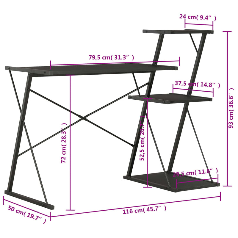 Desk with Shelf Black 116x50x93 cm Payday Deals