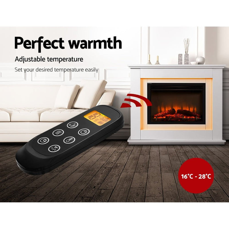 Devanti 2000W Electric Fireplace Mantle Portable Fire Log Wood Heater 3D Flame Effect White Payday Deals