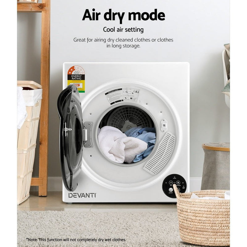 Devanti 5kg Tumble Dryer Fully Auto Wall Mount Kit Clothes Machine Vented White Payday Deals