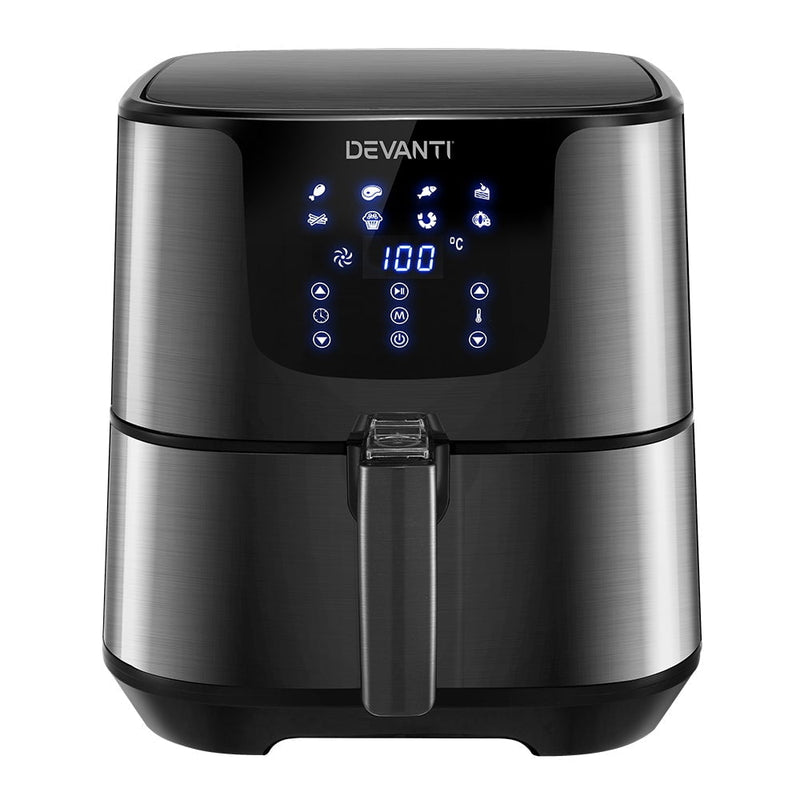 Devanti Air Fryer 7L LCD Fryers Oven Airfryer Kitchen Healthy Cooker Stainless Steel Payday Deals
