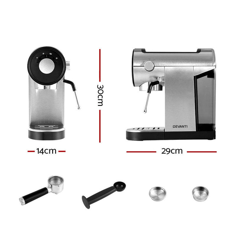 Devanti Coffee Machine Espresso Maker 20 Bar Milk Frother Cappuccino Latte Cafe Payday Deals