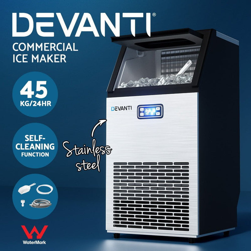 Devanti Commercial Ice Maker Machine 45kg Ice Cube Tray Bar Stainless Steel Payday Deals