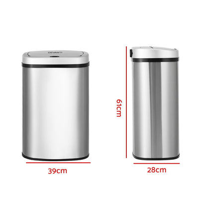 Devanti Sensor Bin Motion Rubbish Stainless Trash Can Automatic Touch Free Bins Payday Deals