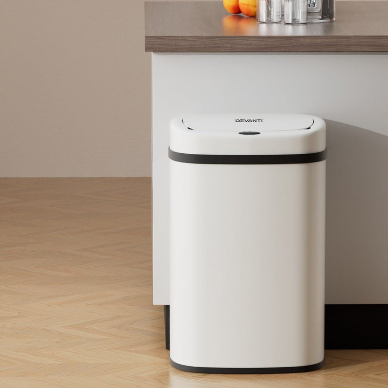 Devanti Sensor Bin Motion Rubbish Trash Can Automatic Touch Free Kitchen White Payday Deals