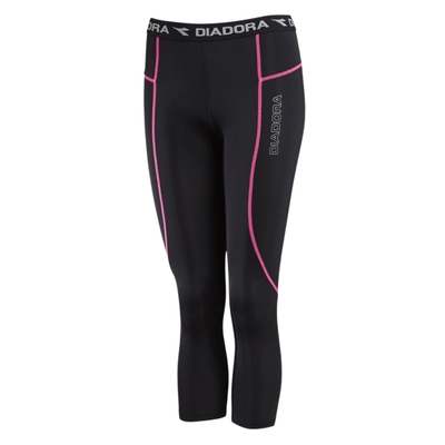 Diadora Ladies Compression Sports 3/4 Tights Gym Yoga - Black/Pink - 8 Payday Deals