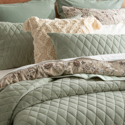 Diamante Vintage Stone Washed Cotton Reversible Quilted Juniper Coverlet Set by Renee Taylor Queen/King