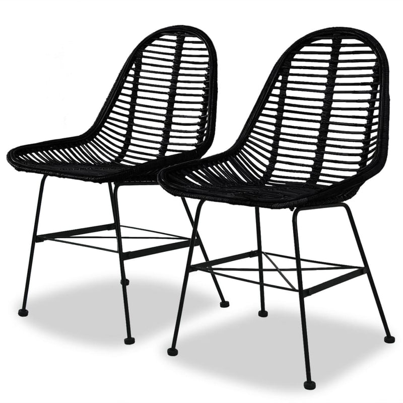 Dining Chairs 2 pcs Black Natural Rattan Payday Deals