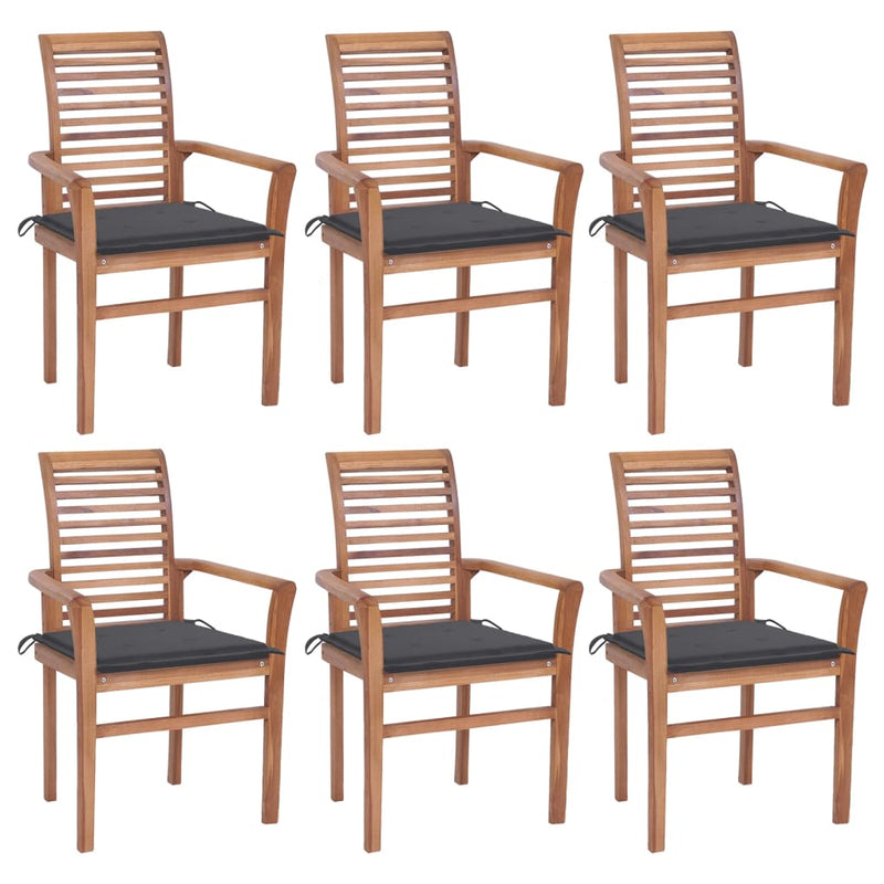 Dining Chairs 6 pcs with Anthracite Cushions Solid Teak Wood Payday Deals