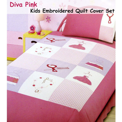 Diva Girls Accessories Embroidered Quilt Cover Set Single Payday Deals